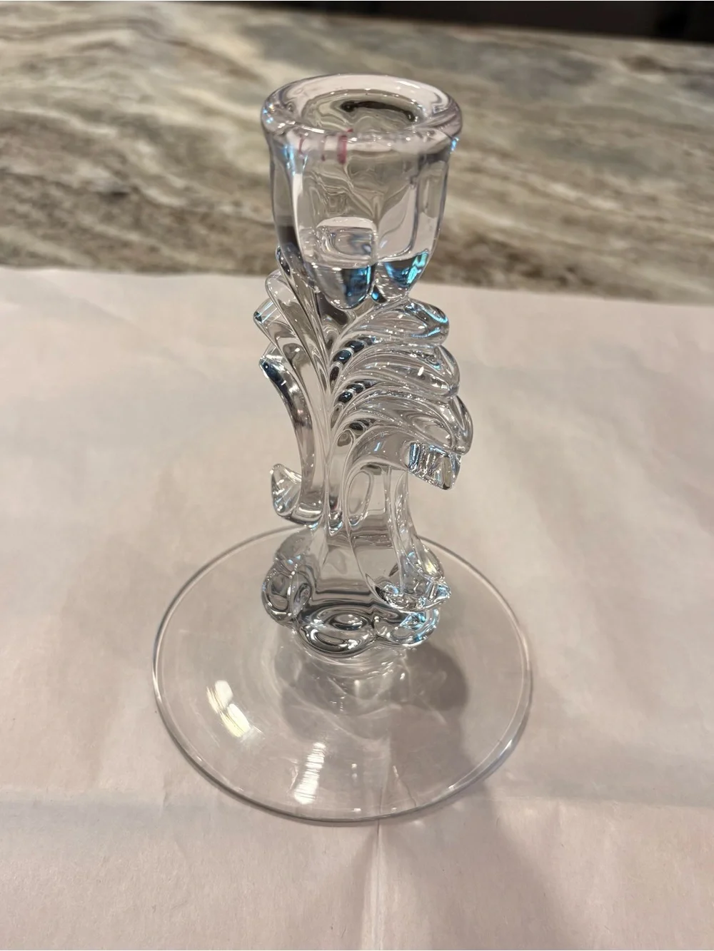 Vintage Duncan & Miller Clear Glass Leaf Candlestick Holder 6